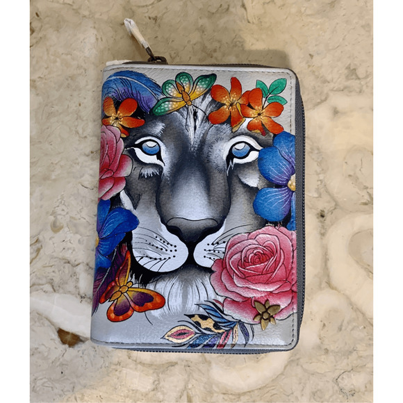 Anuschka Hand Painted Wallet Organizer Wallet Lion - Picture 7 of 8